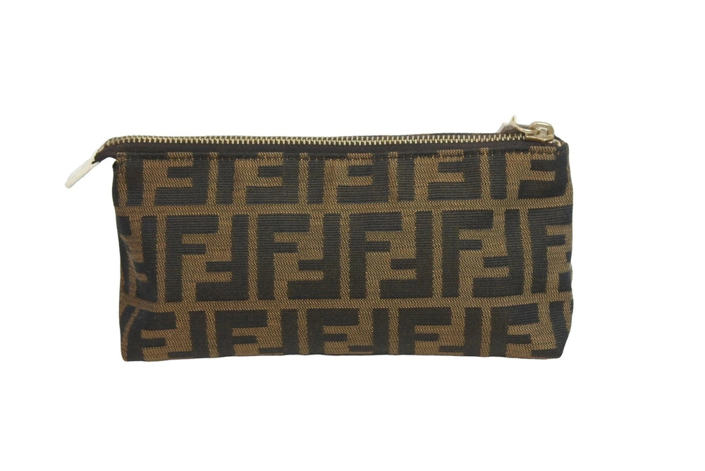Fendi Clutch canvas brown Zucca leather Pouch Brown
